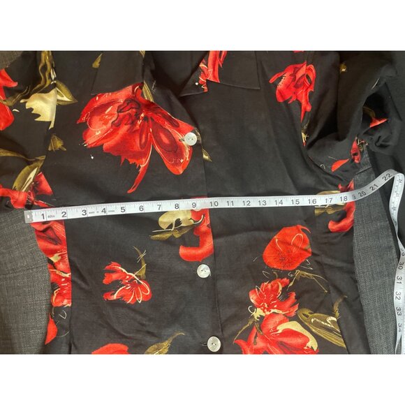 Herman Geist Womens Floral Button-Up Jacket Size 10 Black Red Gold Flower Print - Picture 6 of 10